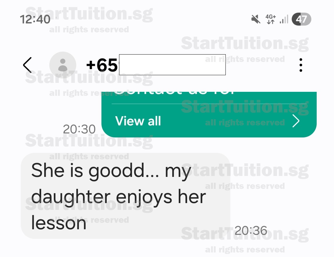 Screenshot of Parent's Testimonial for Pri 3  Tamil tuition
